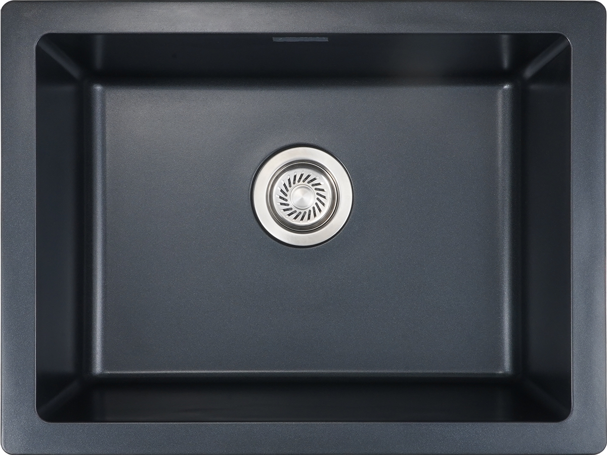 24" Quartz Composite Kitchen Sink - Dual Mount Single Bowl with Steel Drain Strainer