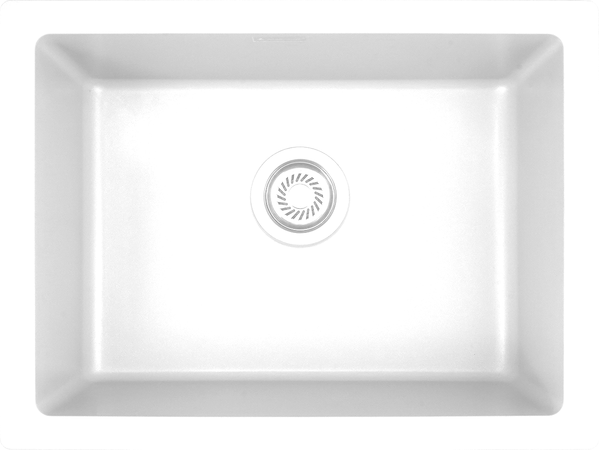 24" Quartz Composite Kitchen Sink - Dual Mount Single Bowl with Steel Drain Strainer