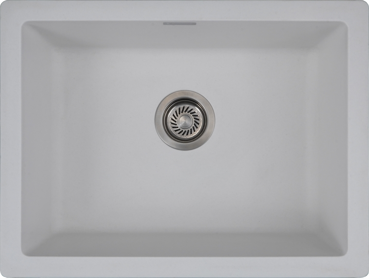 24" Quartz Composite Kitchen Sink - Dual Mount Single Bowl with Steel Drain Strainer