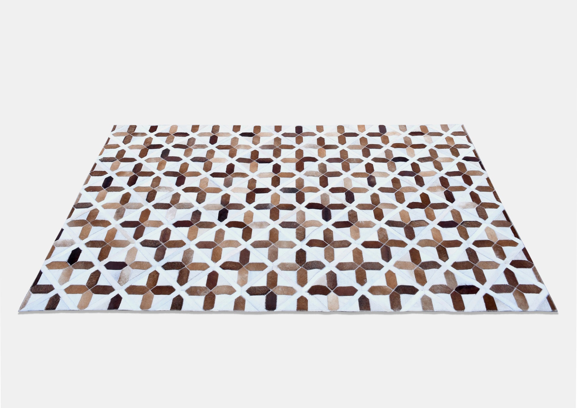 Amber Geometric Trellis Handmade Leather Hide Rug