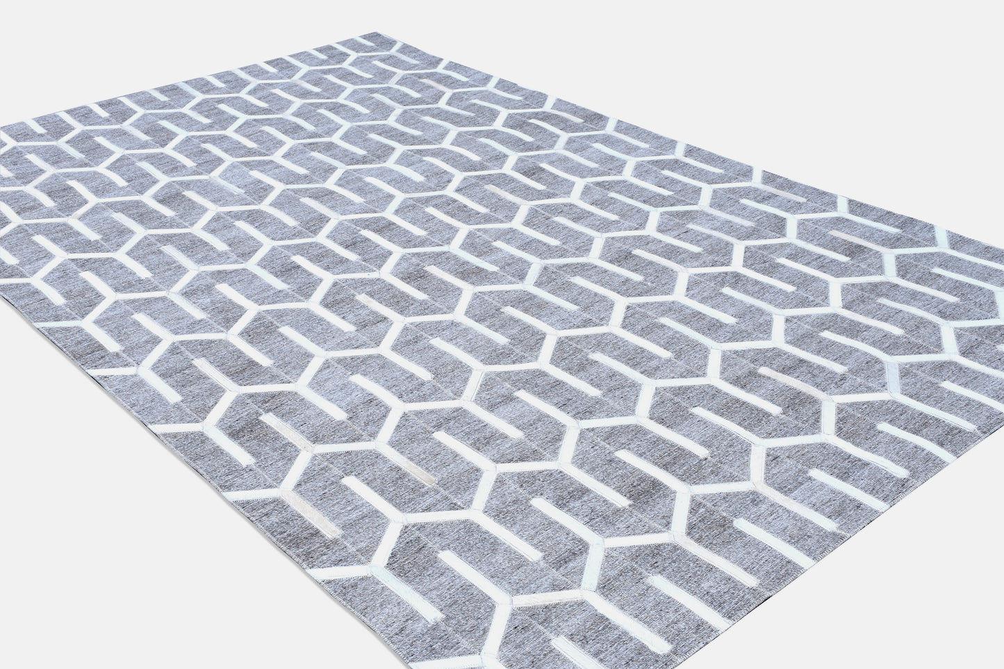 Modern Hex Handmade Fur-On Leather Hide Area Rug