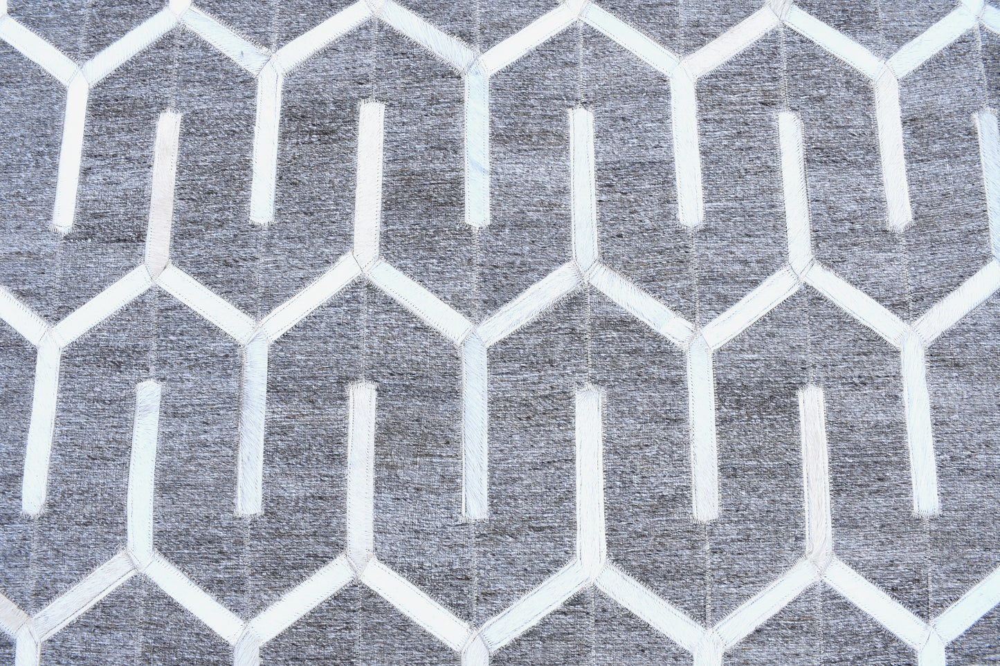 Modern Hex Handmade Fur-On Leather Hide Area Rug