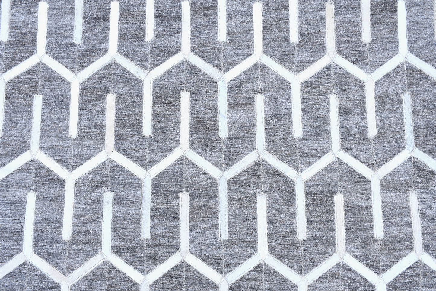 Modern Hex Handmade Fur-On Leather Hide Area Rug