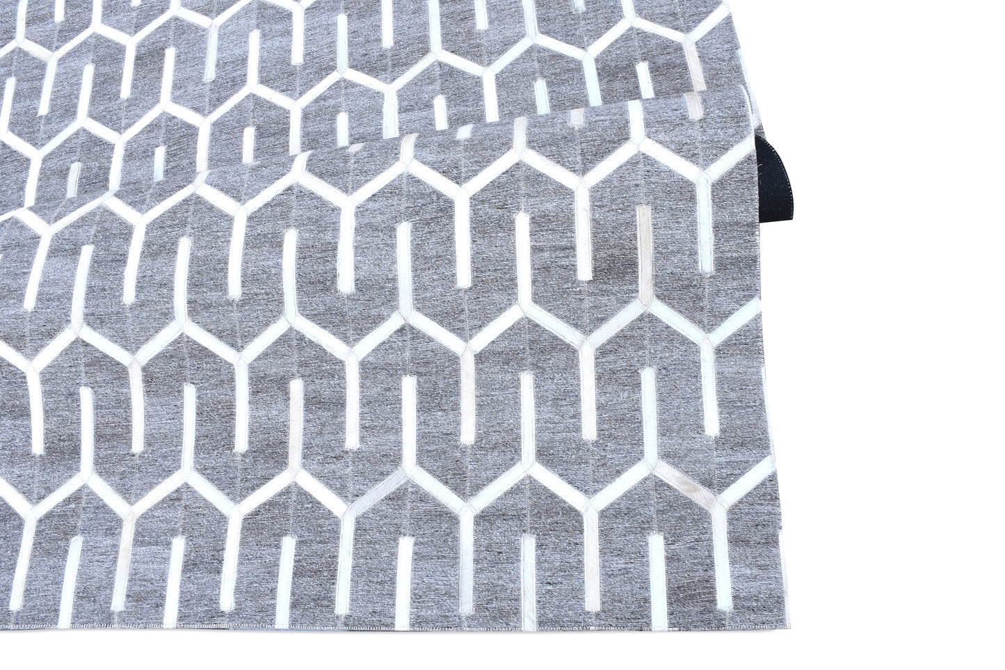 Modern Hex Handmade Fur-On Leather Hide Area Rug