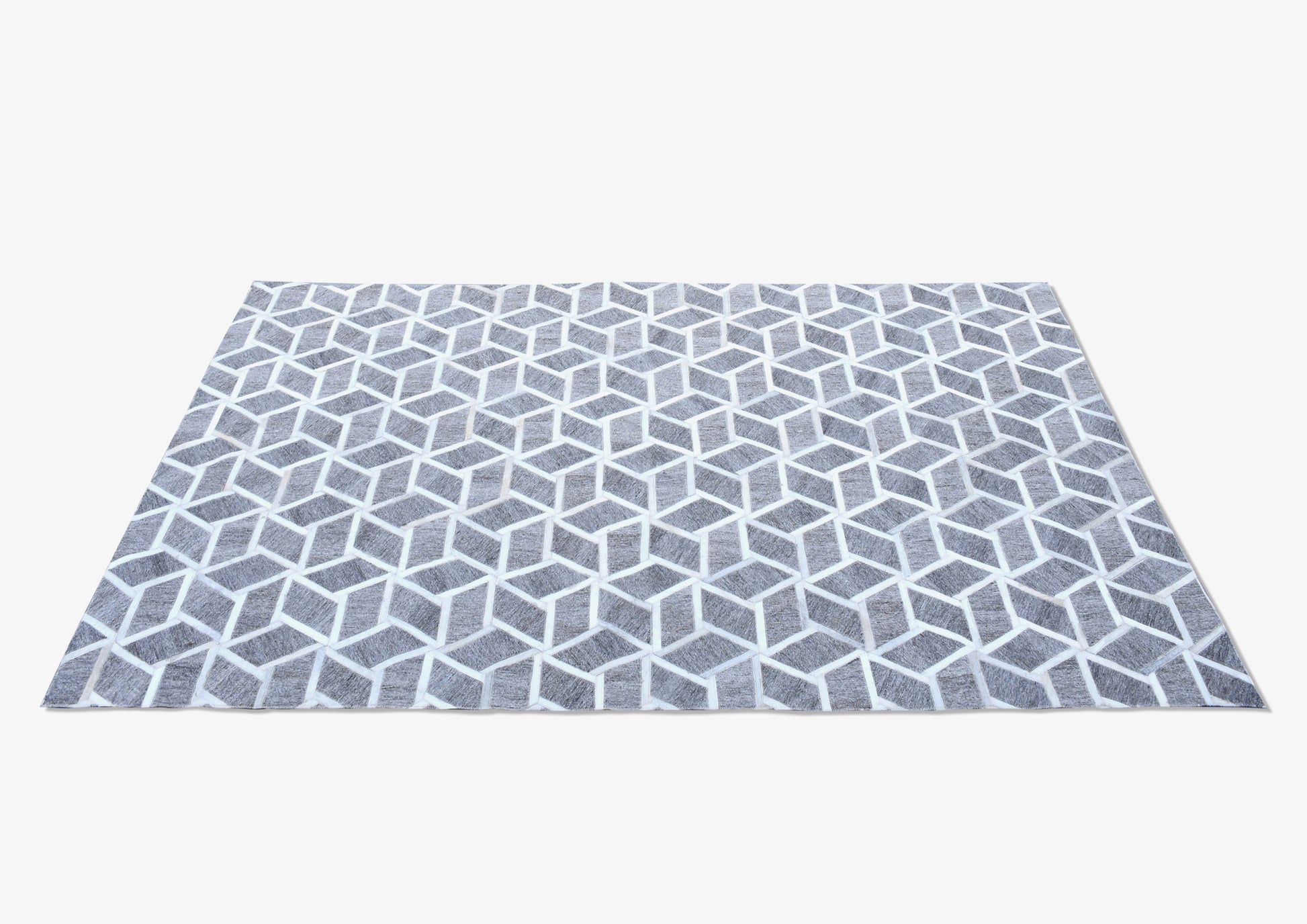 Geometric Illusion Handmade Fur-On Leather Hide Area Rug 