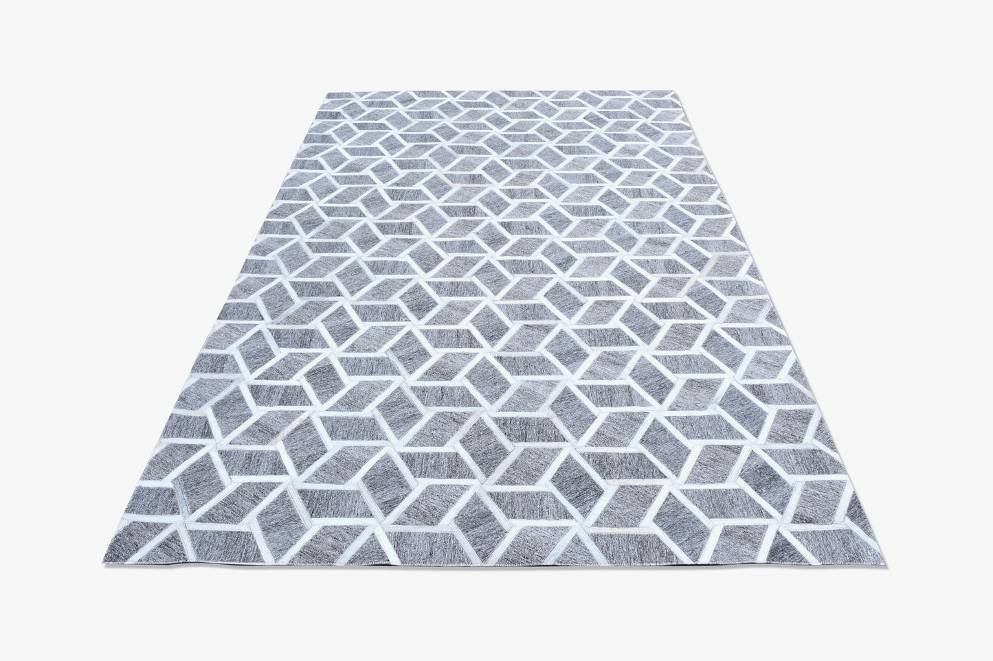 Geometric Illusion Handmade Fur-On Leather Hide Area Rug