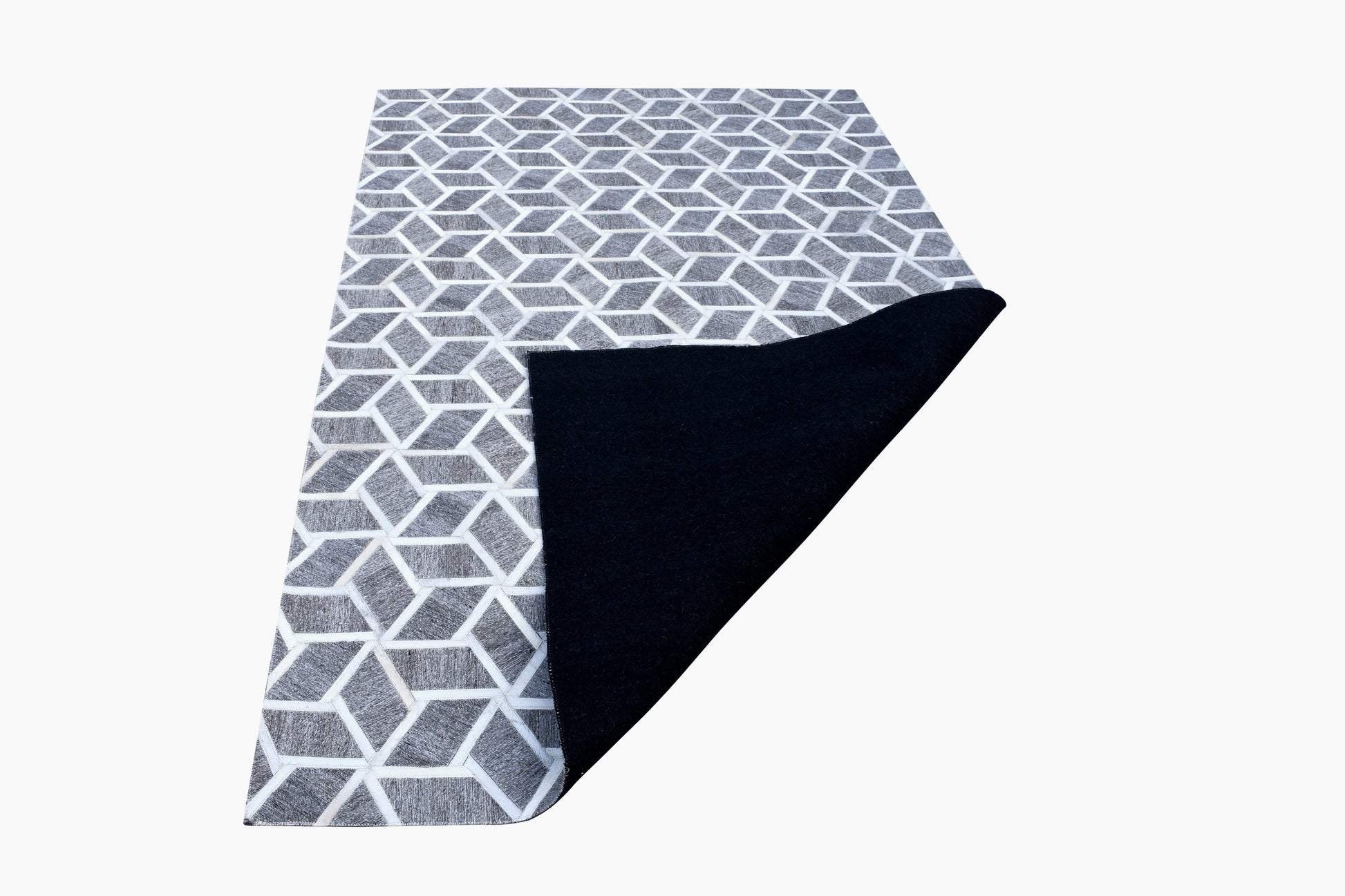 Geometric Illusion Handmade Fur-On Leather Hide Area Rug