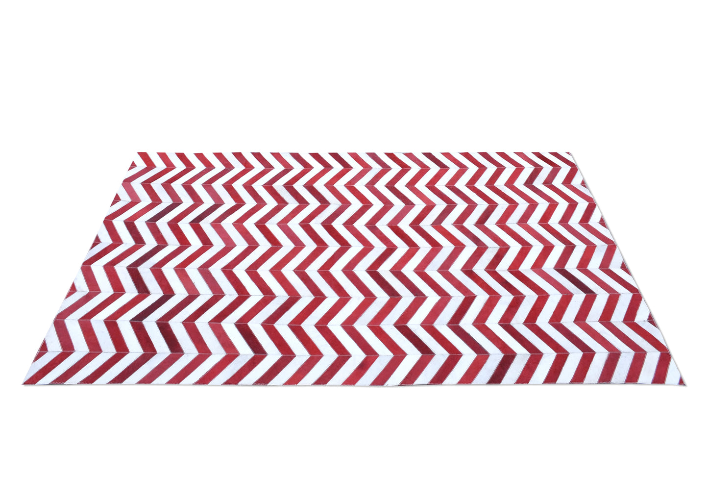 Crimson Chevron Handmade Dyed Fur-On Leather Hide Area Rug