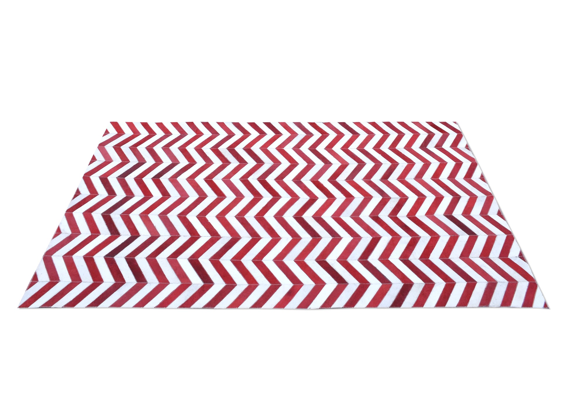 Crimson Chevron Handmade Dyed Fur-On Leather Hide Area Rug