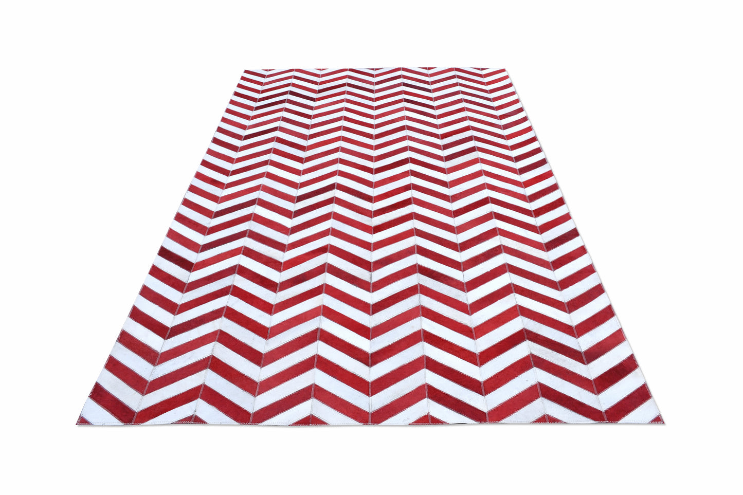 Crimson Chevron Handmade Dyed Fur-On Leather Hide Area Rug