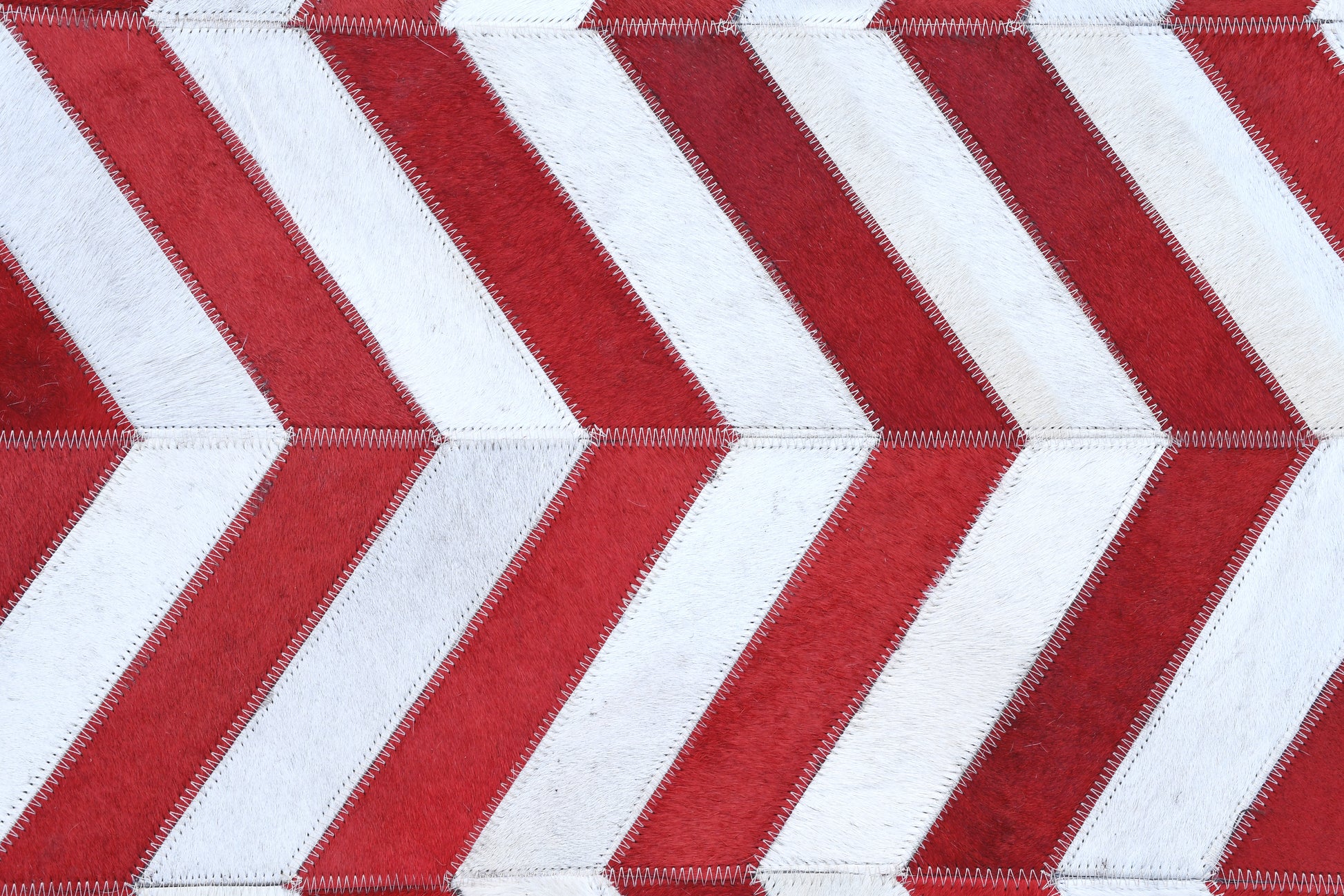 Crimson Chevron Handmade Dyed Fur-On Leather Hide Area Rug