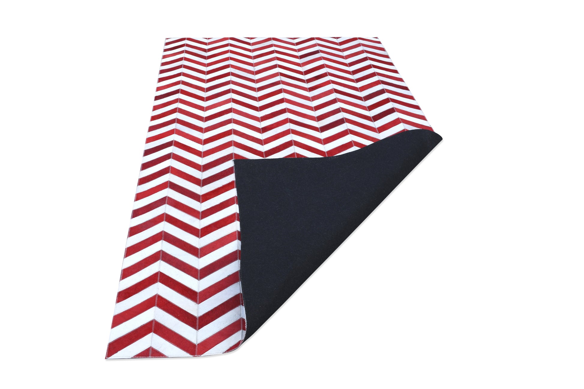 Crimson Chevron Handmade Dyed Fur-On Leather Hide Area Rug