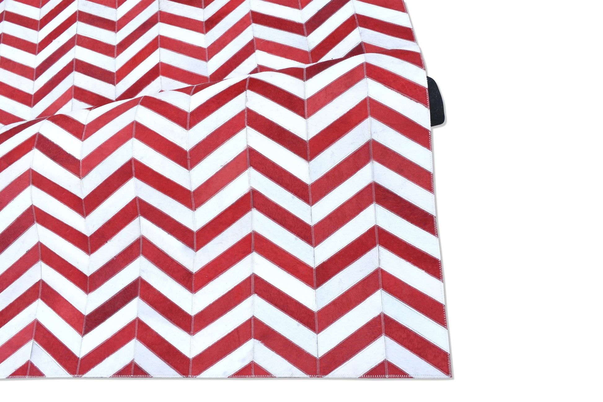 Crimson Chevron Handmade Dyed Fur-On Leather Hide Area Rug