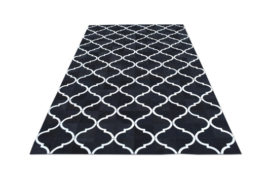 Noir Moroccan Handmade Dyed Fur-On Leather Hide Area Rug