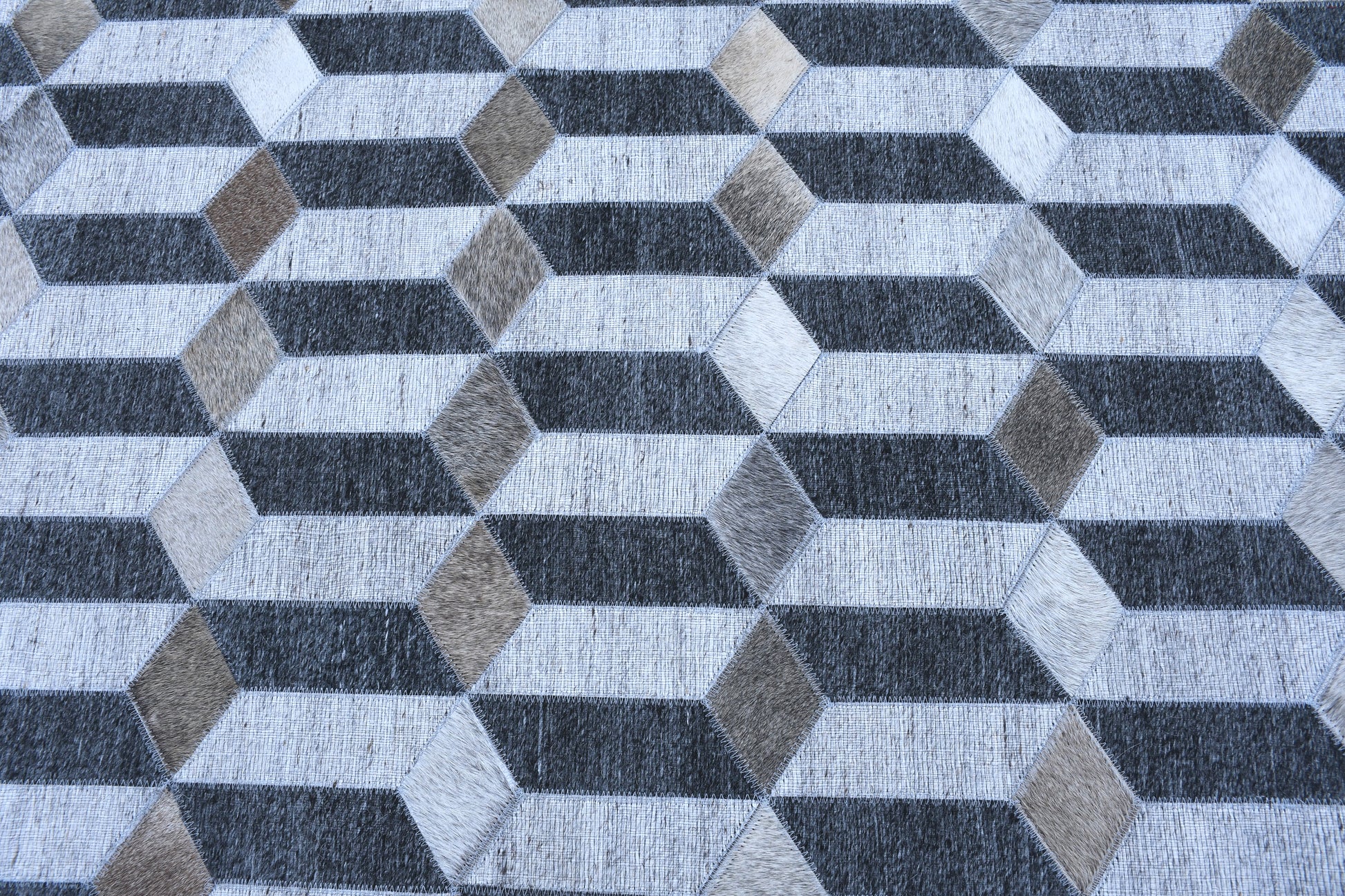 3D Cubes Handmade Fur-On Leather Area Rug 