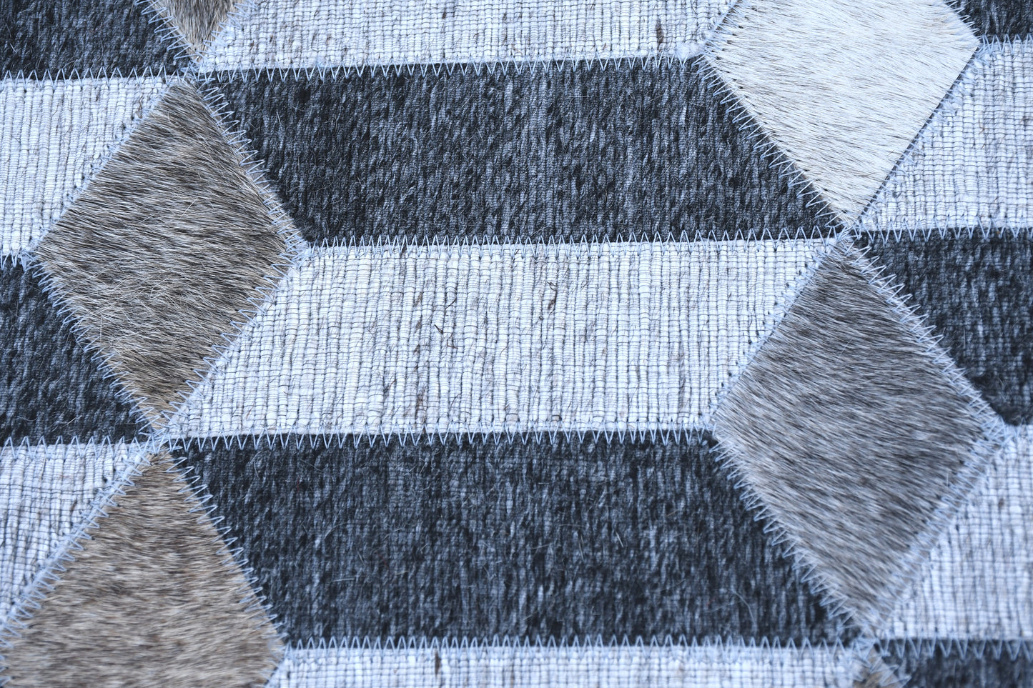 3D Cubes Handmade Fur-On Leather Area Rug 