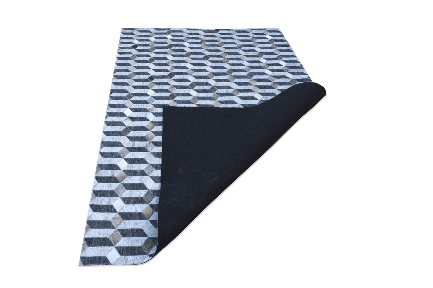 3D Cubes Handmade Fur-On Leather Area Rug 