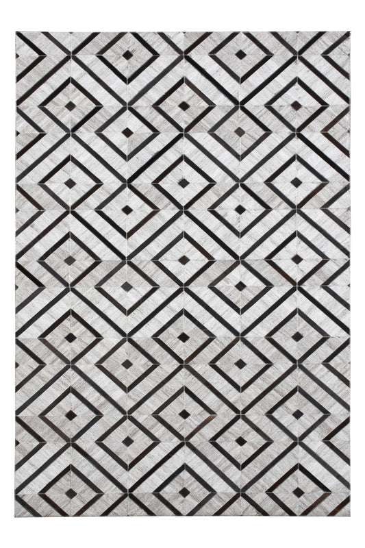 Diamond Grid Handmade Leather and Wool Area Rug