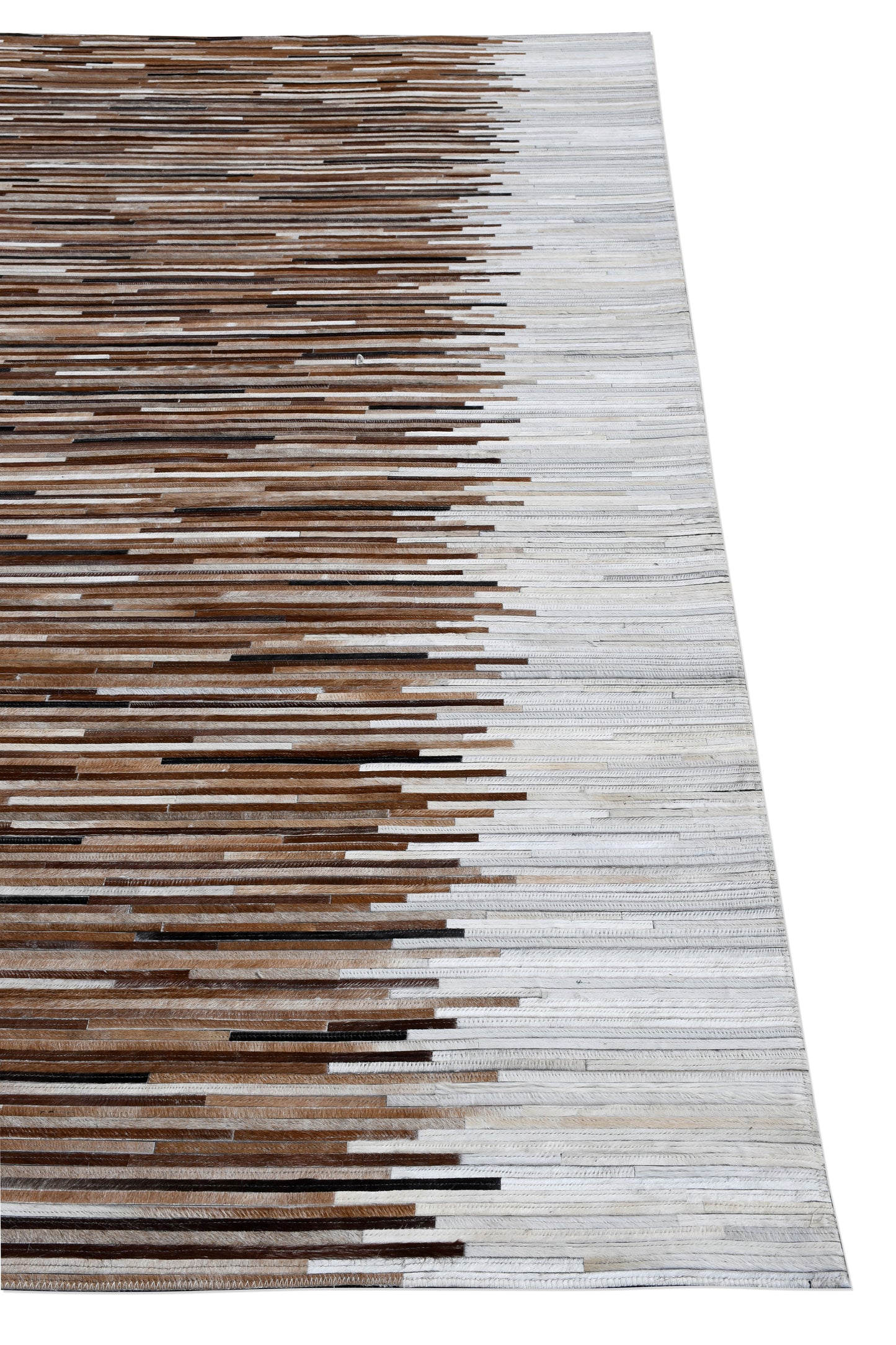 Earthy Stripes Handmade Fur-On Leather Area Rug