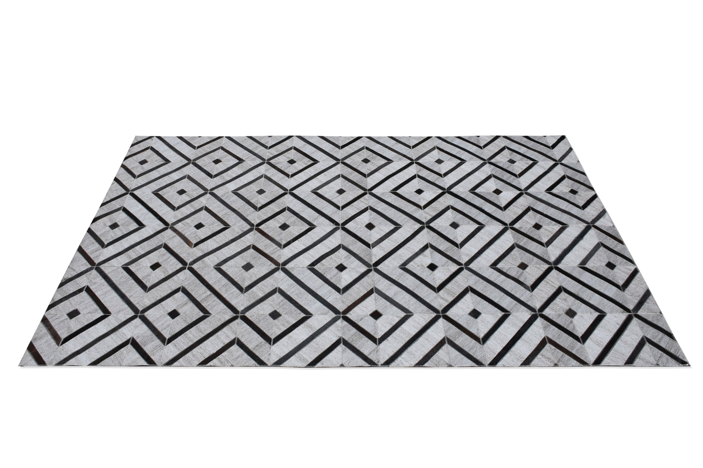 Diamond Grid Handmade Leather and Wool Area Rug