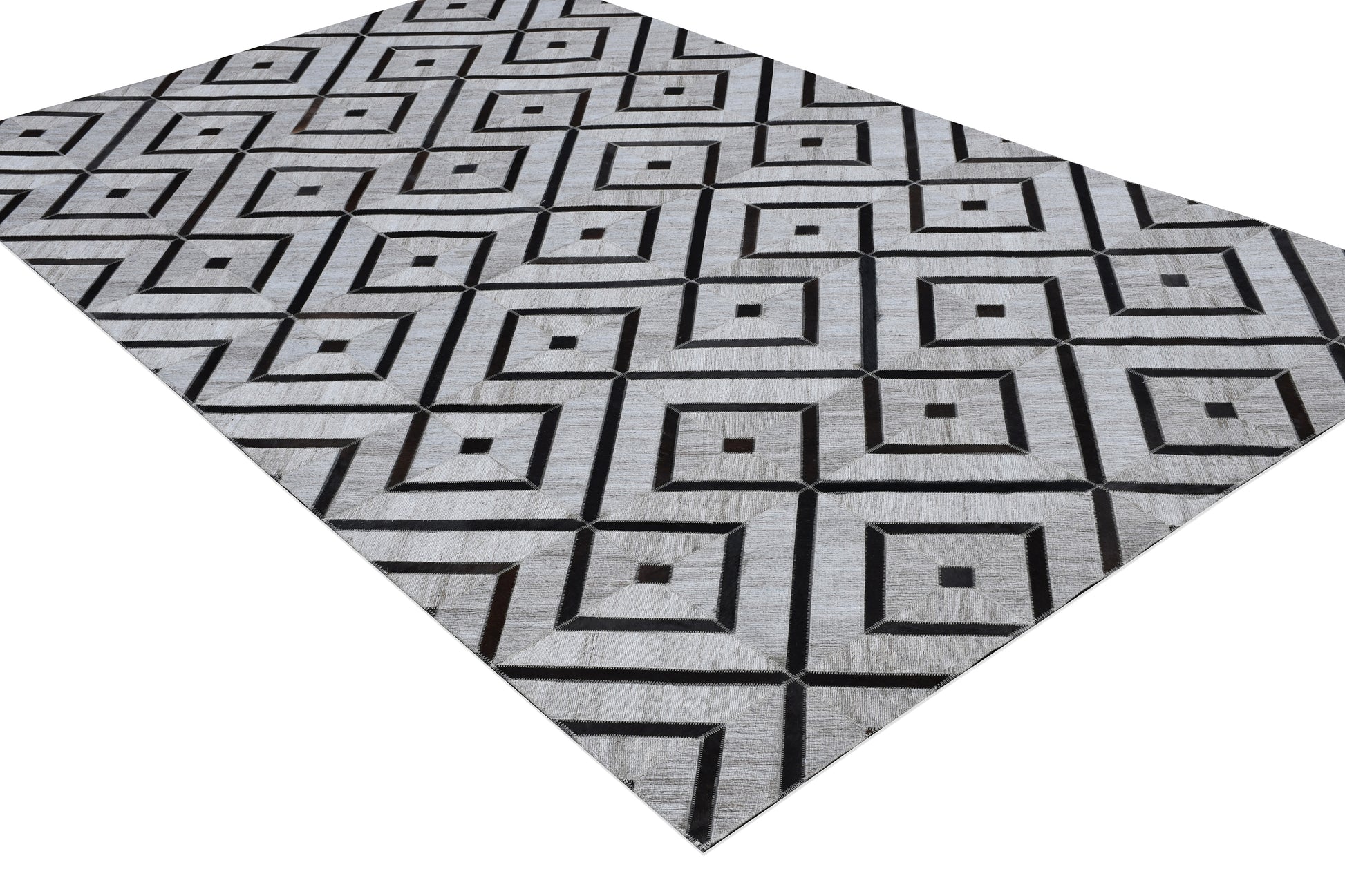 Diamond Grid Handmade Leather and Wool Area Rug