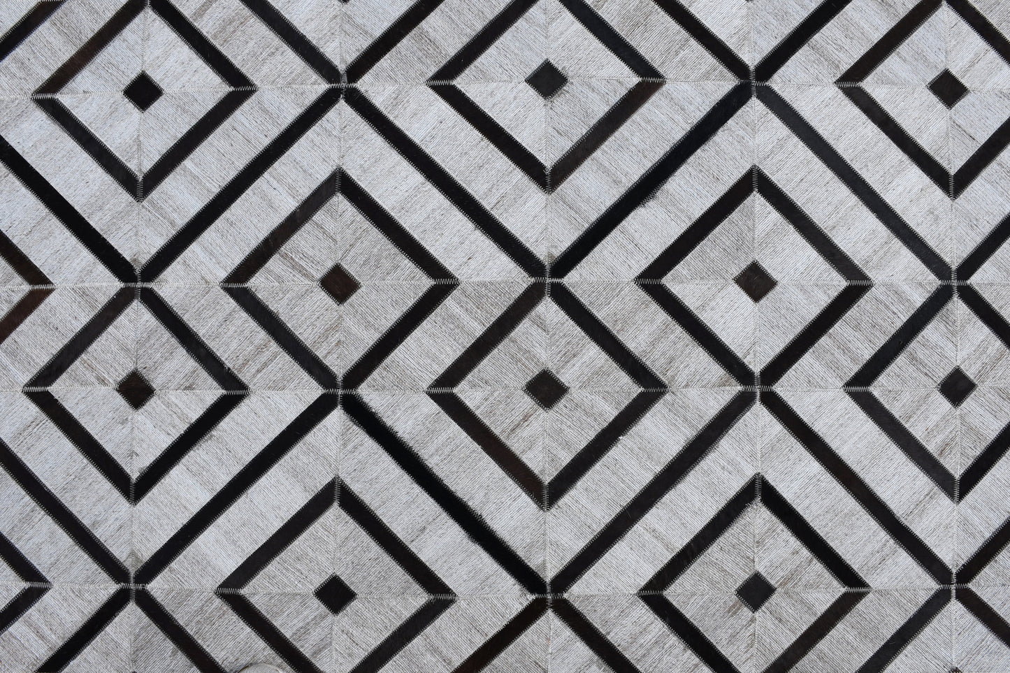 Handmade Gray & Black geometric trellis wool & leather rug