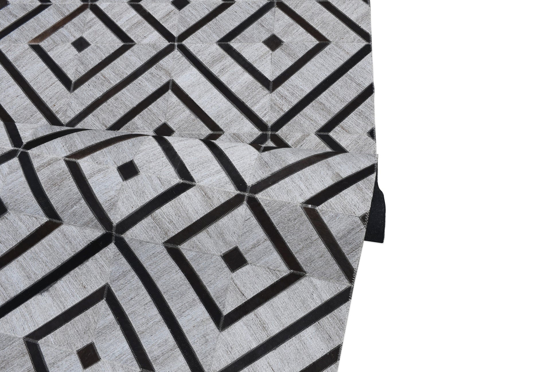 Diamond Grid Handmade Leather and Wool Area Rug