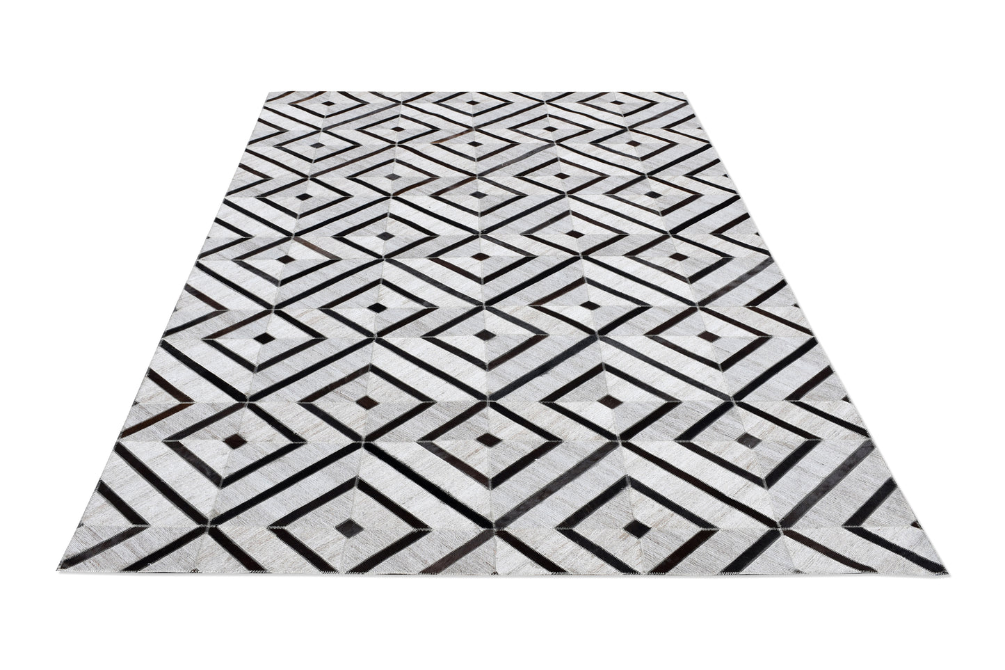 Diamond Grid Handmade Leather and Wool Area Rug