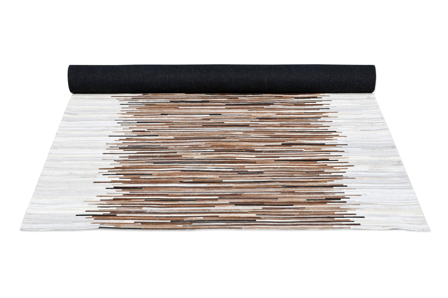 Earthy Stripes Handmade Fur-On Leather Area Rug