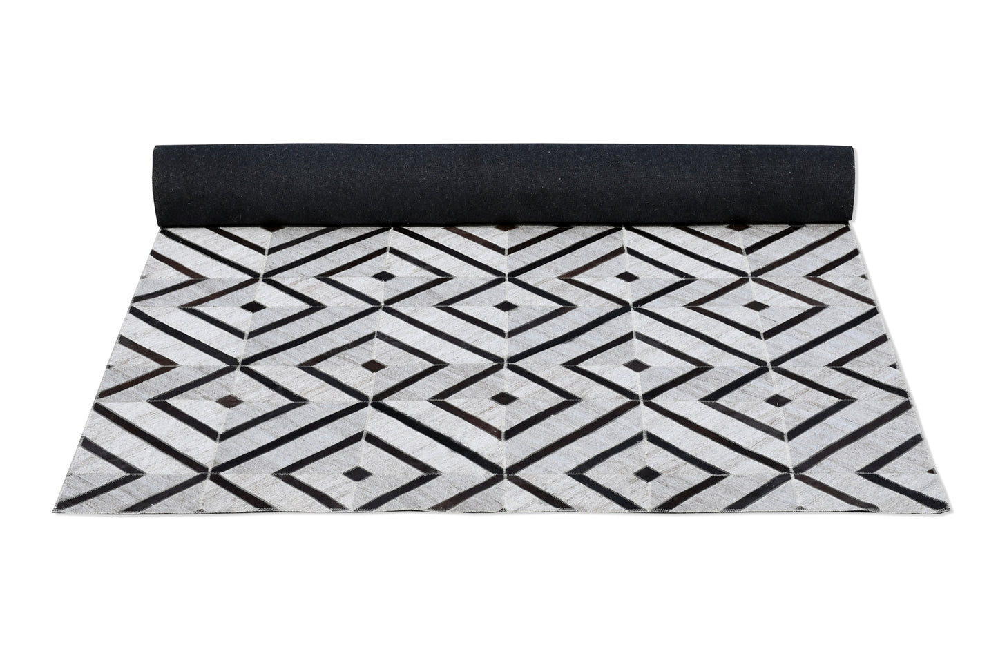 Diamond Grid Handmade Leather and Wool Area Rug