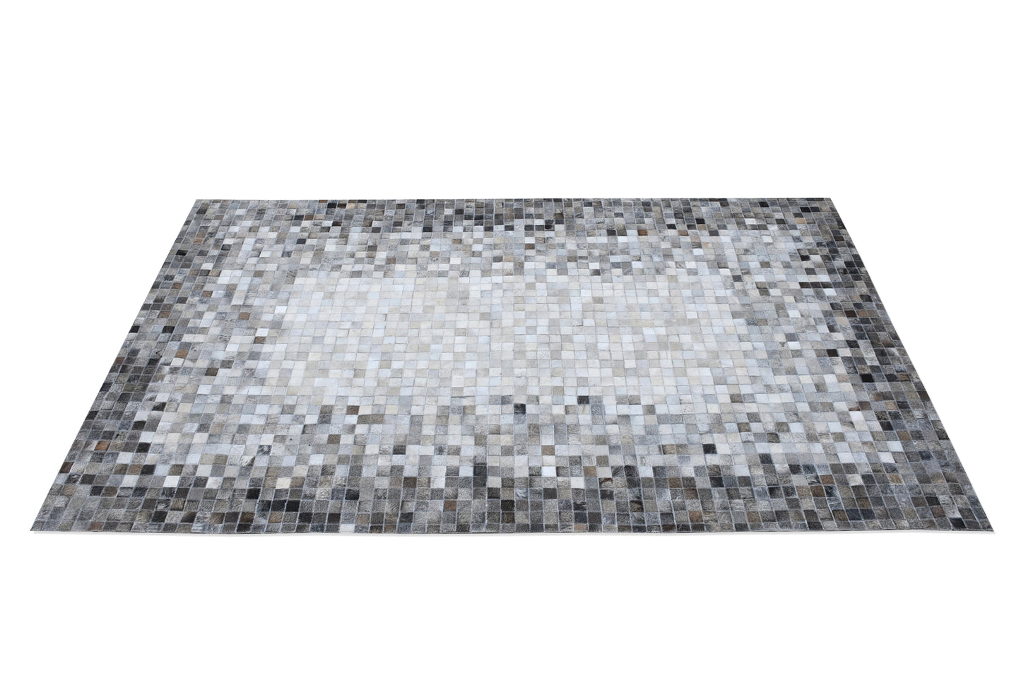 Handmade Ivory & Gray small square patchwork leather rug