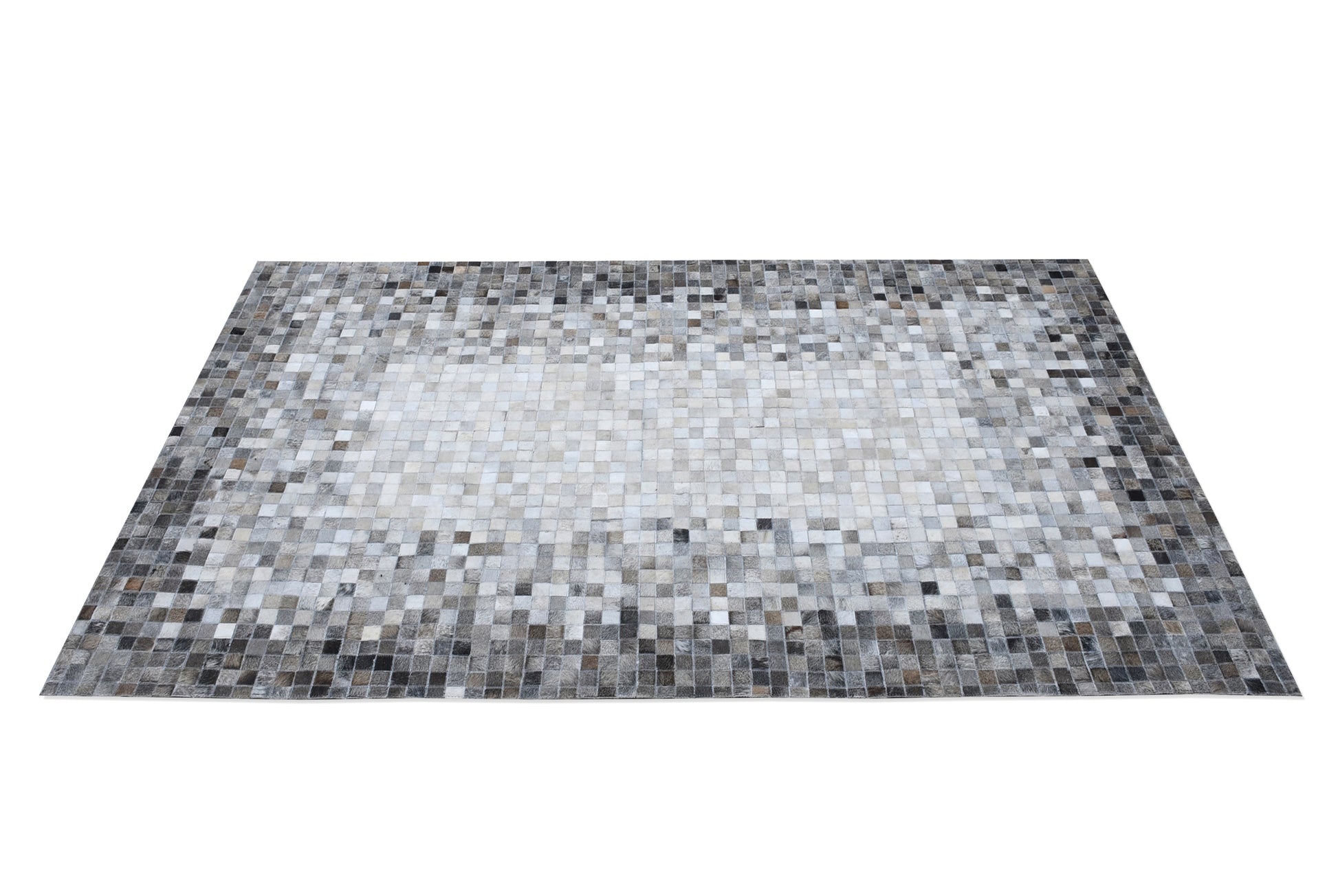 Handmade Ivory & Gray small square patchwork leather rug