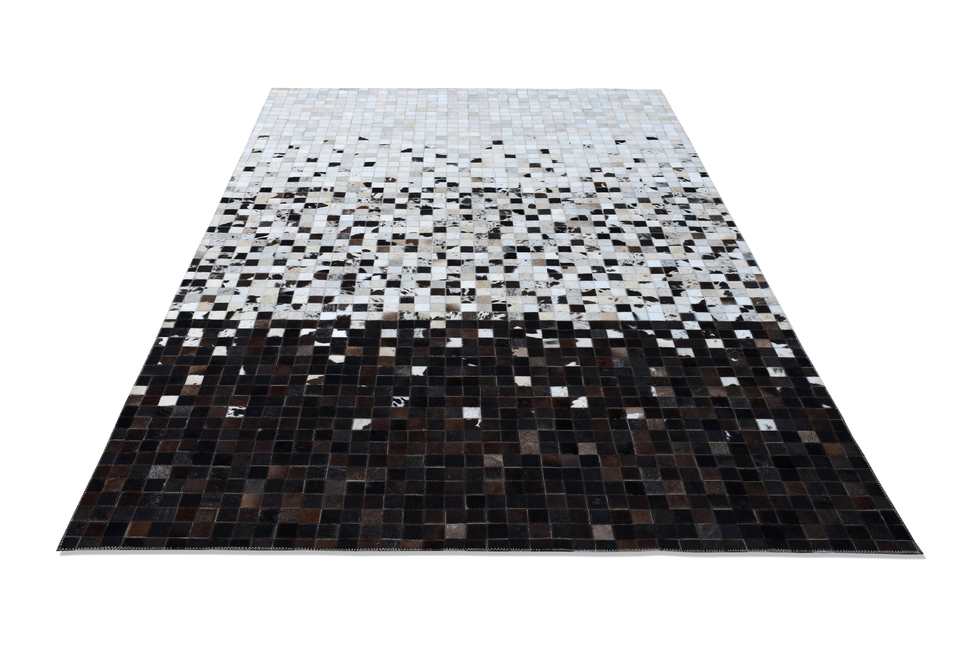 Handmade Ivory/Cream/Black/Brown small square patchwork leather rug