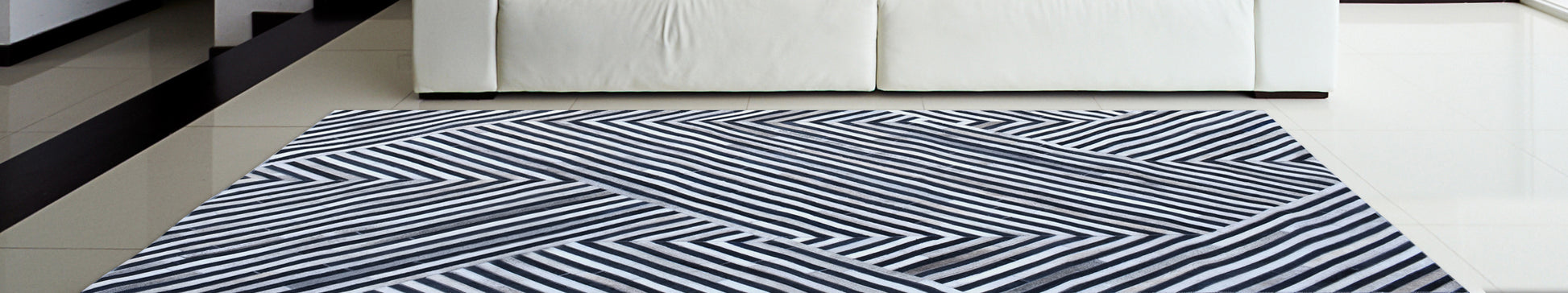 Striped Elegance Handmade Leather Hide Rug