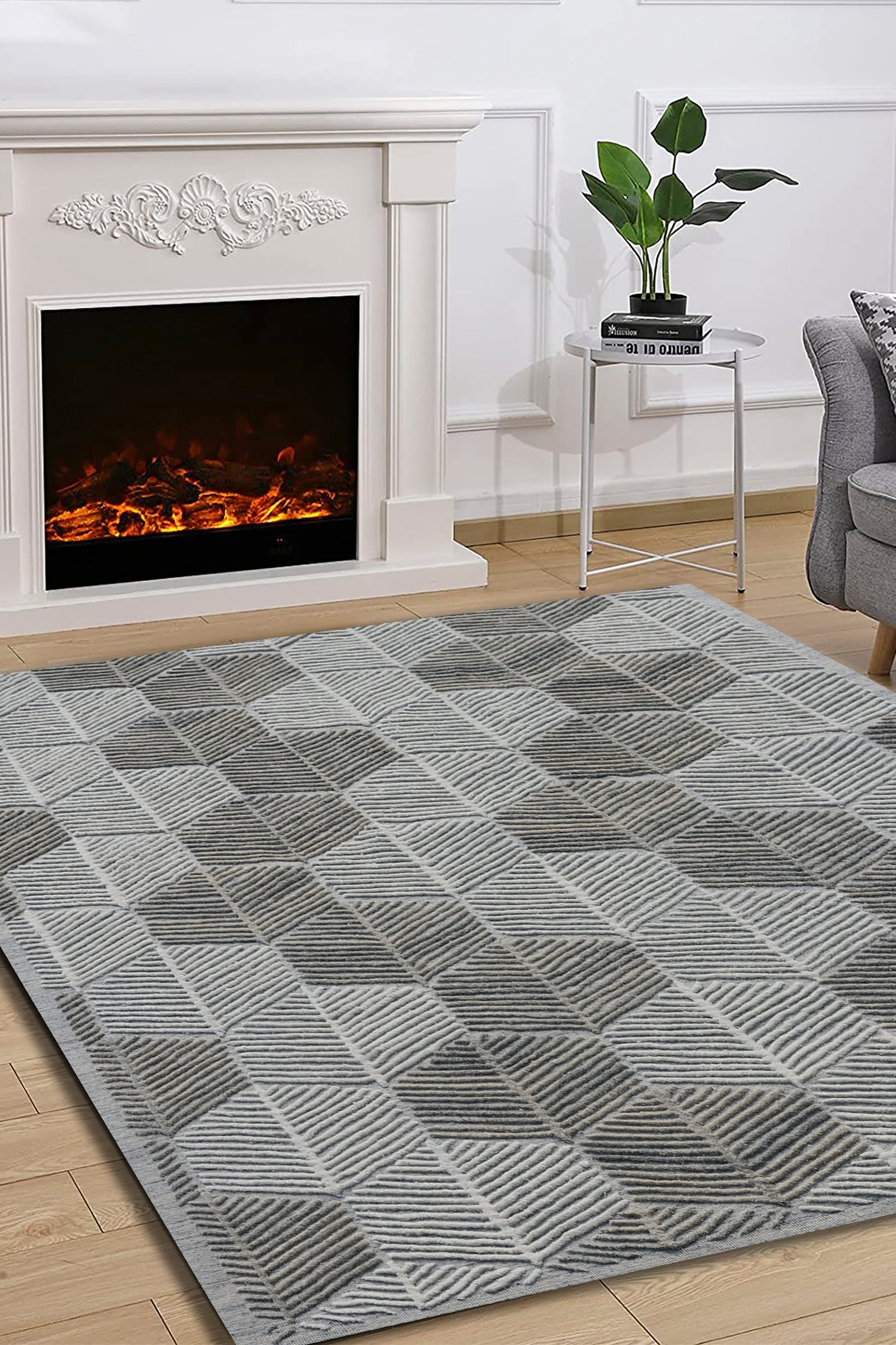 Linear Leaf Handmade Wool Accent Rug