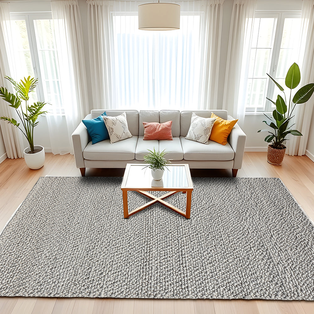 Handmade Pitloom Popcorn Rug - Ivory Contemporary Area Rug, Non-Shedding/Easy-Cleaning, Rectangle Shape Wool Area Rug