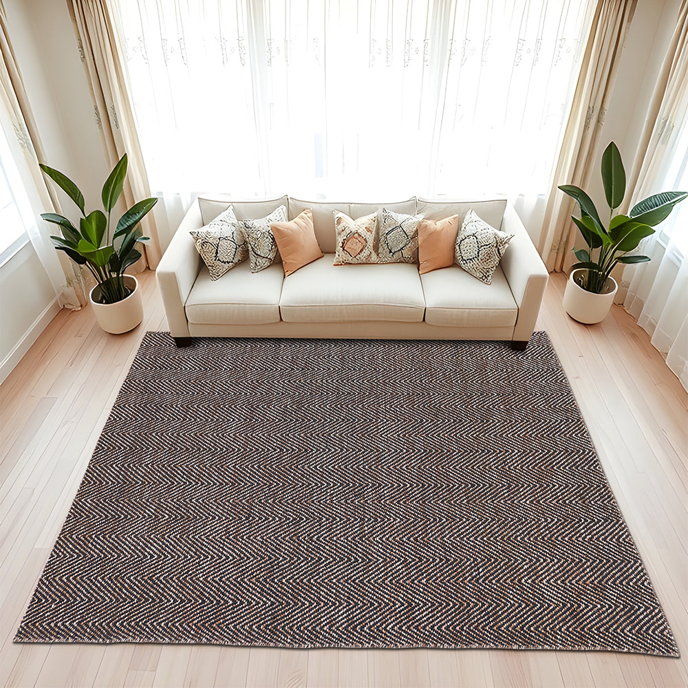 Coastal Chevron Handmade Flatweave Charcoal and Brown Wool Area Rug