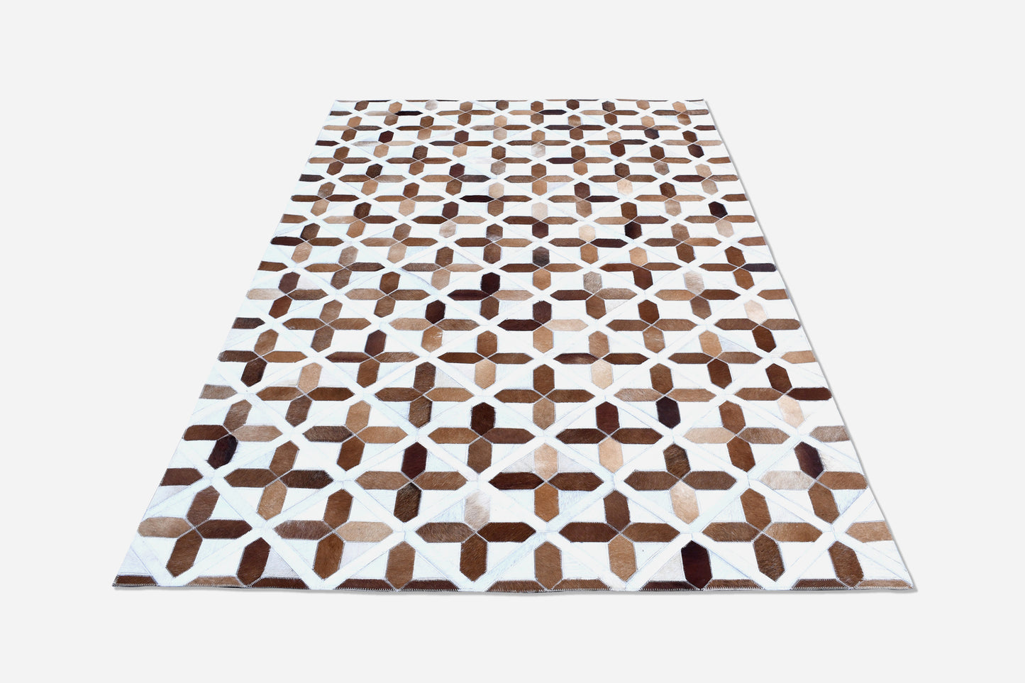 Amber Geometric Trellis Handmade Leather Hide Rug