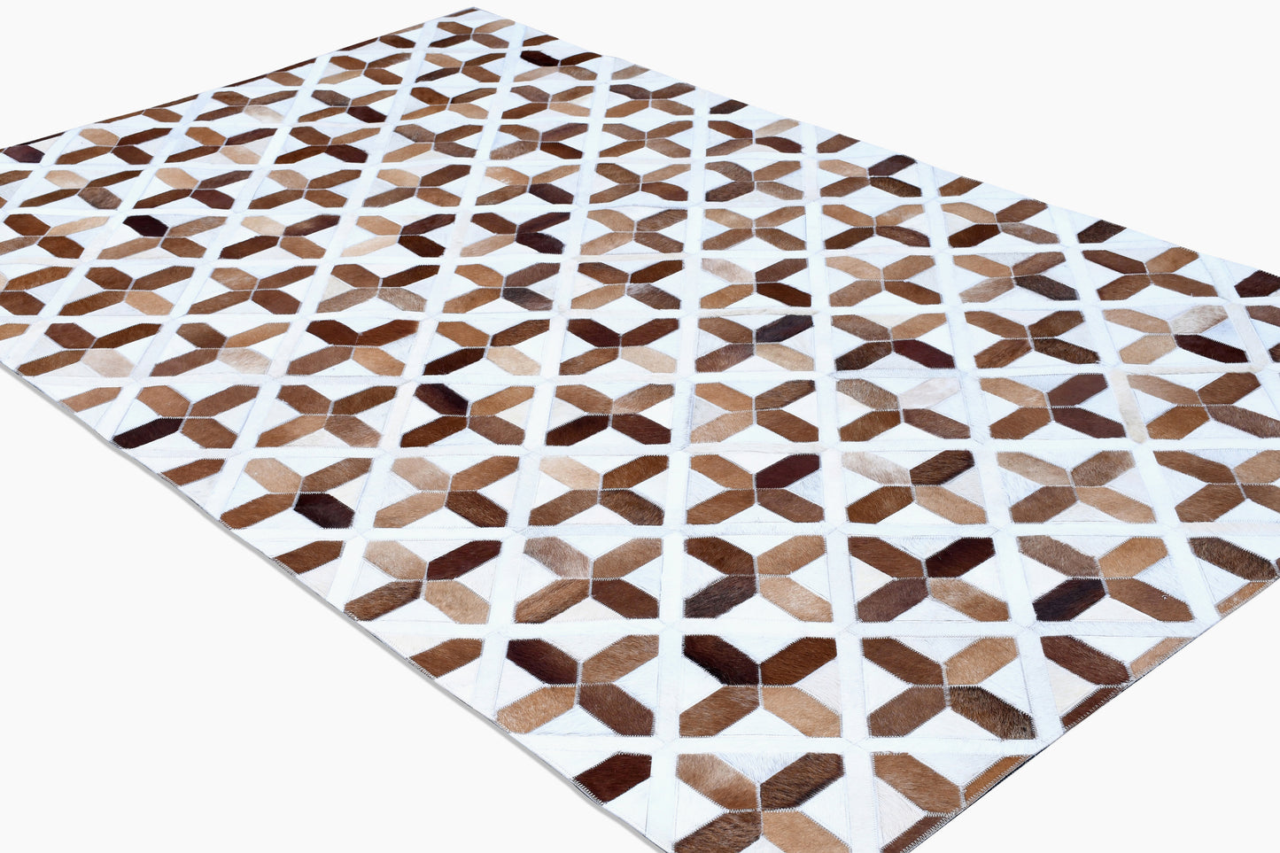 Amber Geometric Trellis Handmade Leather Hide Rug