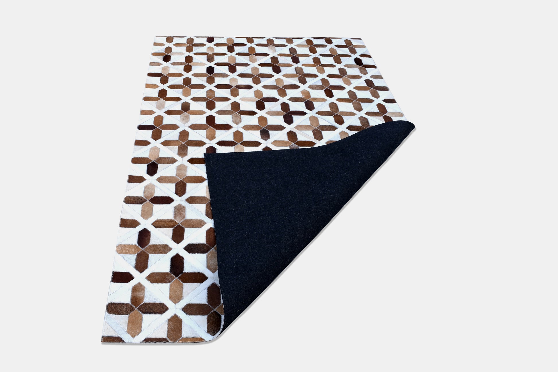 Amber Geometric Trellis Handmade Leather Hide Rug