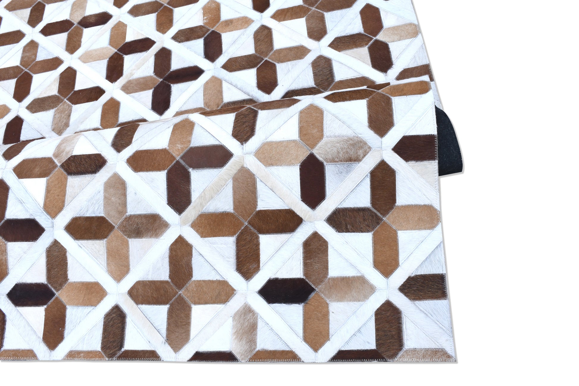 Amber Geometric Trellis Handmade Leather Hide Rug