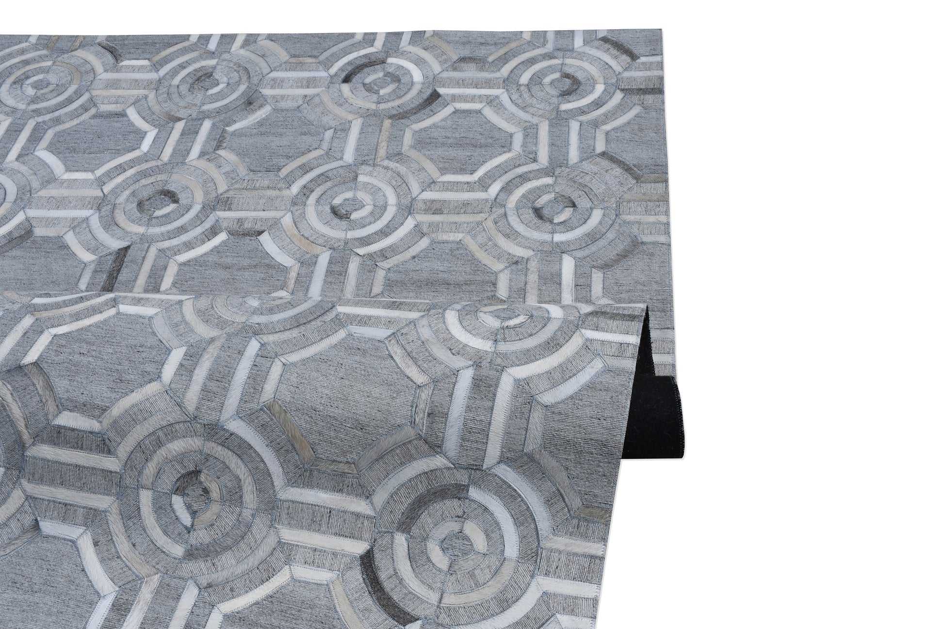 Elegant Geometric Circular Handmade Leather Hide Rug