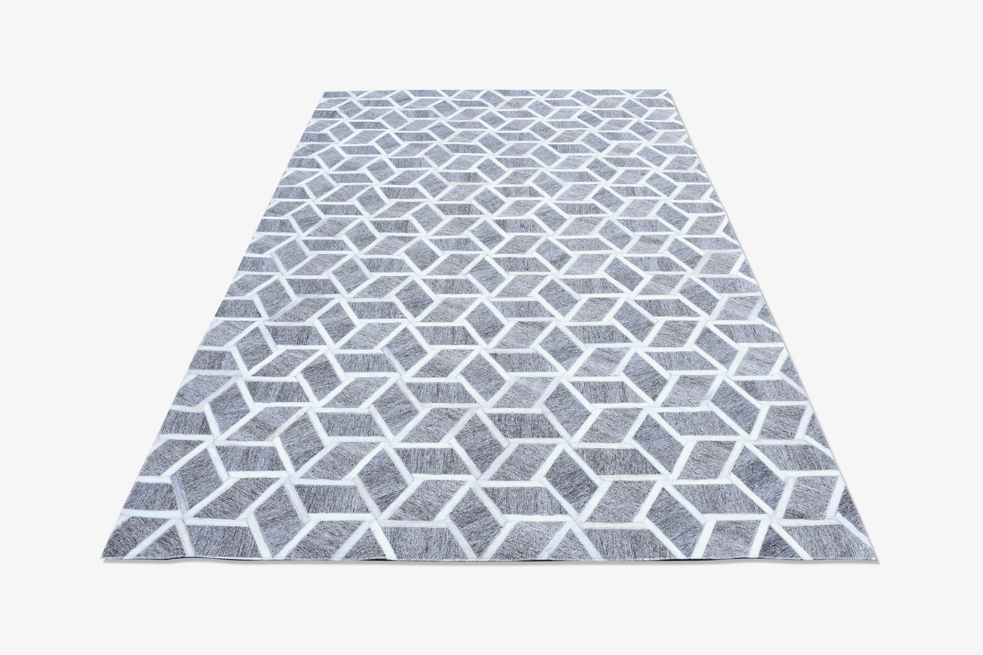 Geometric Illusion Handmade Fur-On Leather Hide Area Rug