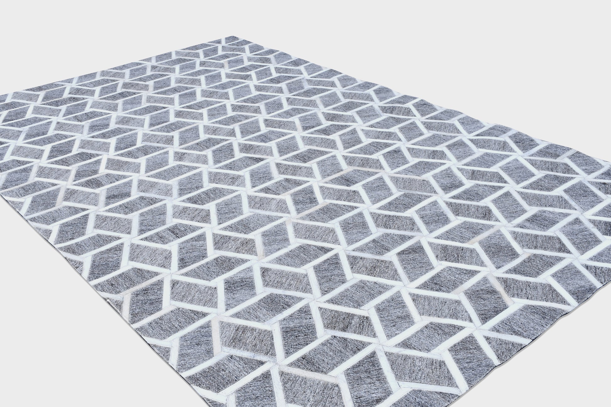 Geometric Illusion Handmade Fur-On Leather Hide Area Rug