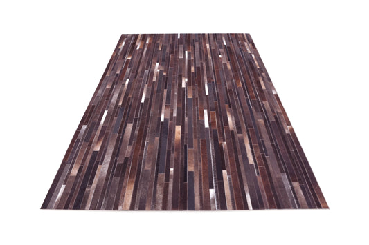 Rustic Stripes Handmade Dyed Fur-On Leather Hide Area Rug