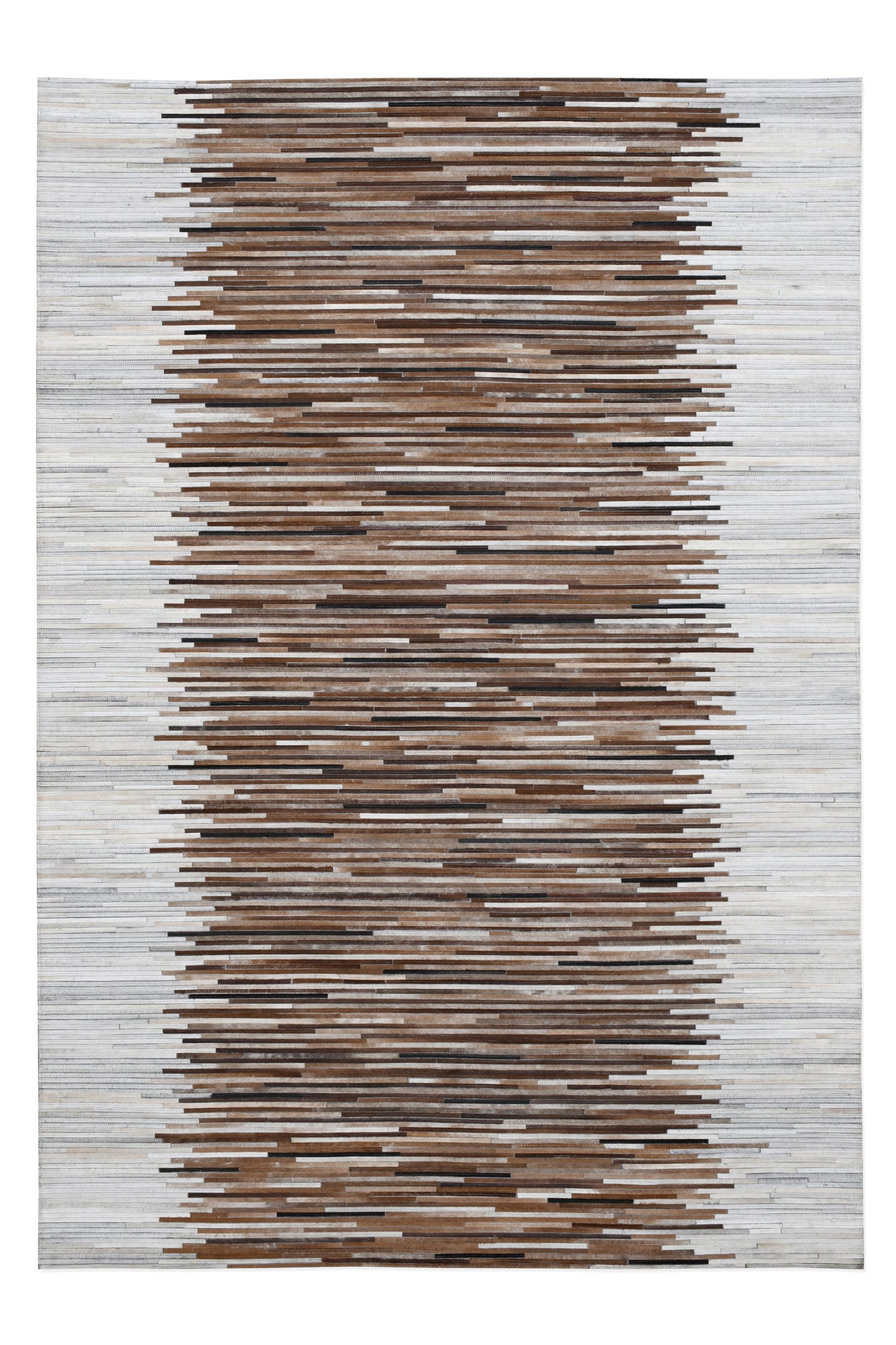 Earthy Stripes Handmade Fur-On Leather Area Rug