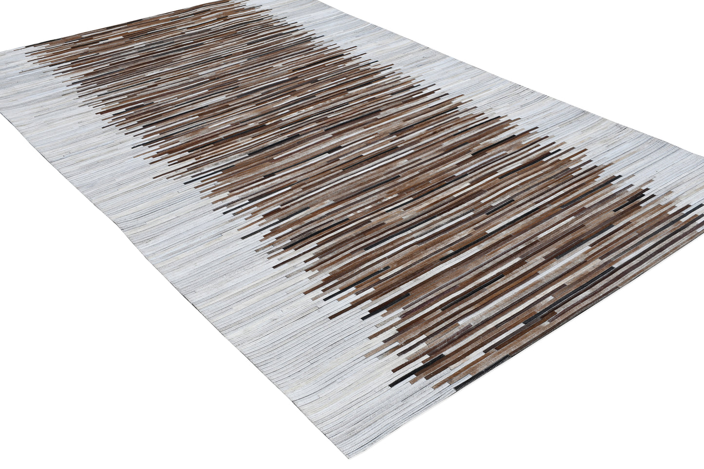 Earthy Stripes Handmade Fur-On Leather Area Rug