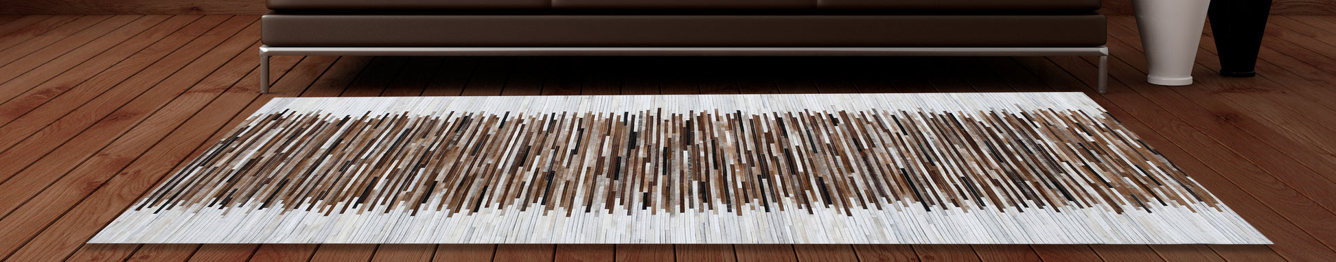 Earthy Stripes Handmade Fur-On Leather Area Rug