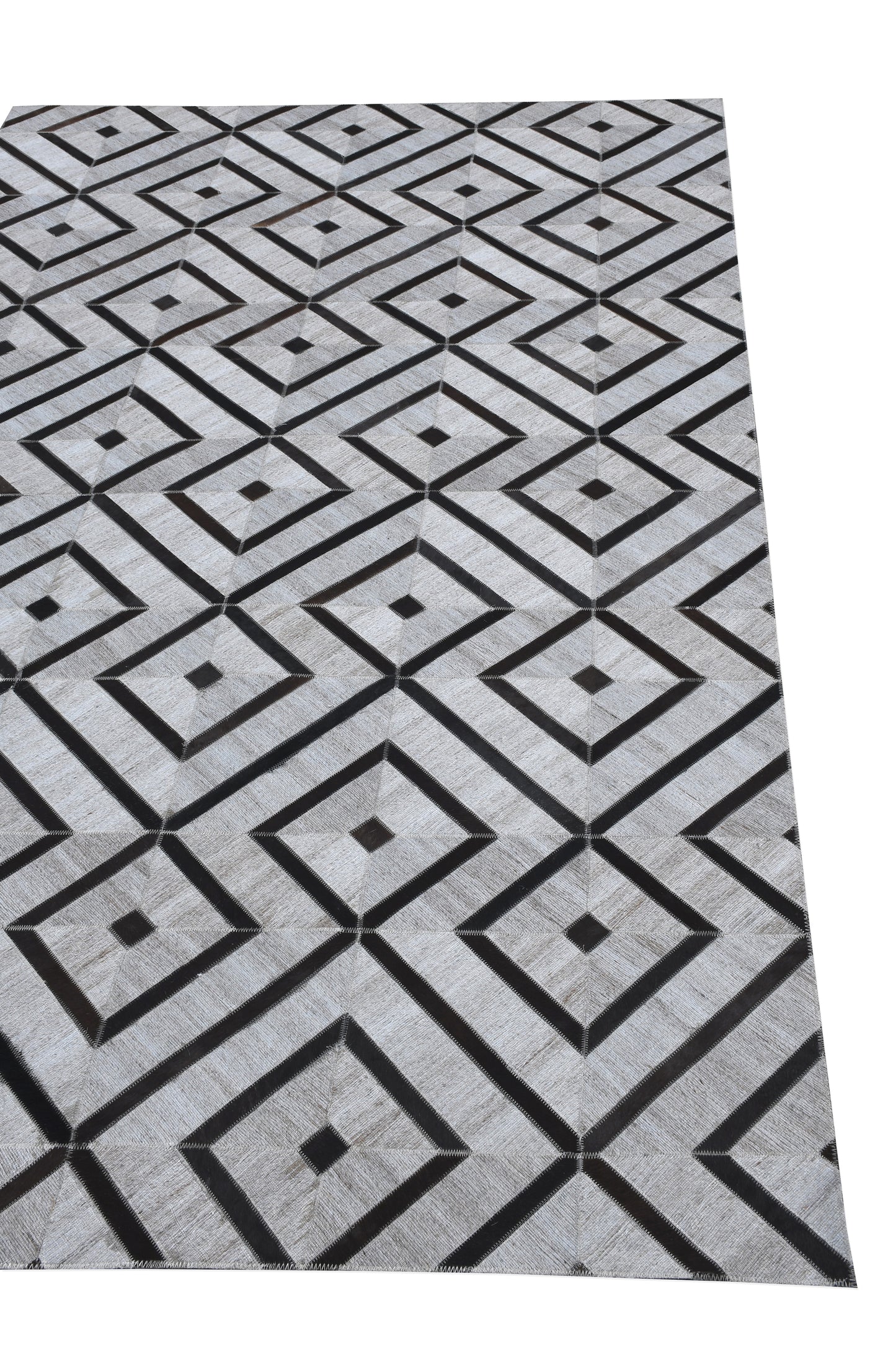 Diamond Grid Handmade Leather and Wool Area Rug