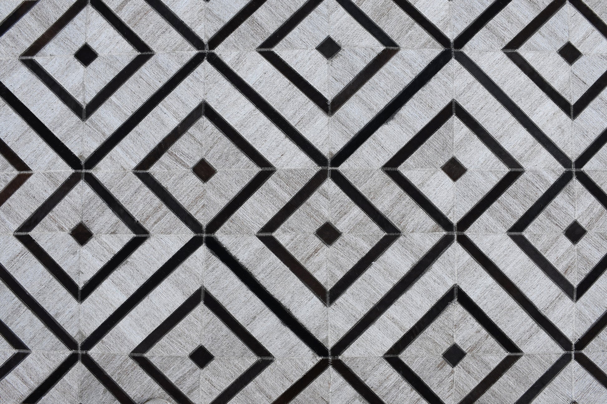 Handmade Gray & Black geometric trellis wool & leather rug